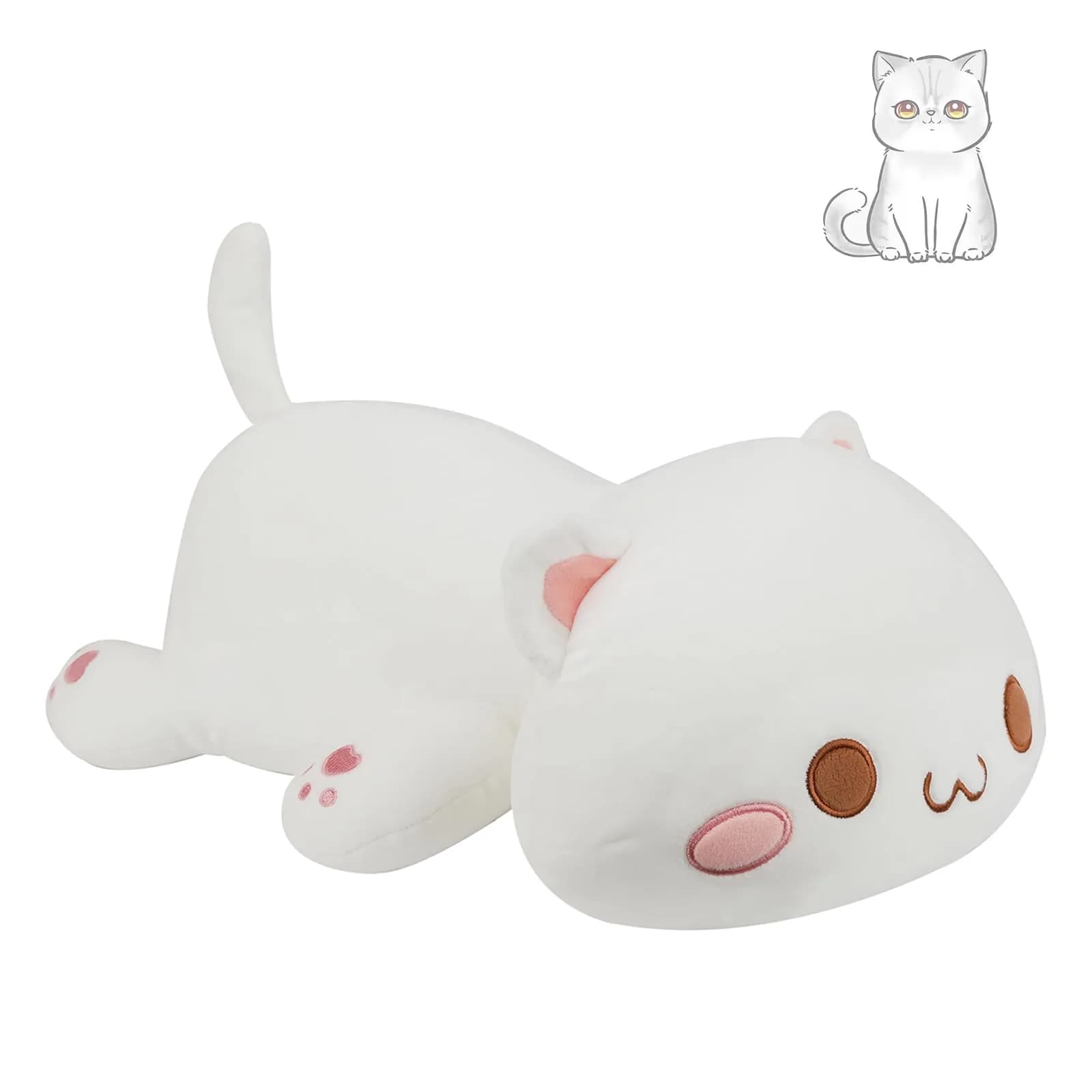 AFAN Long Cat Plush 42 Inch | Cute Realistic Body Stuffed Animal Pillow for Kids & Adults — White B / 13.7 Inch