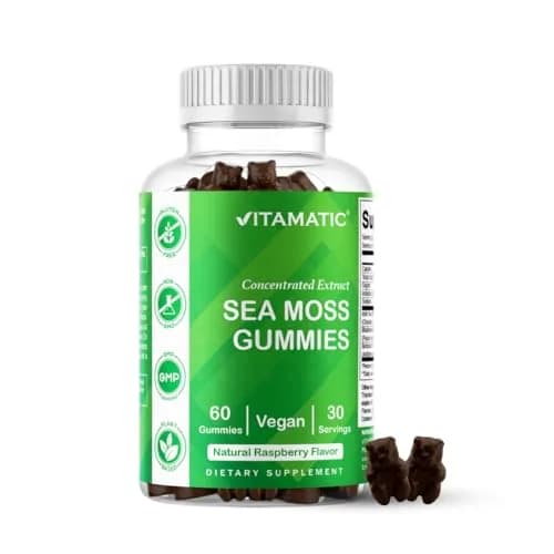 Vitamatic Sea Moss Gummies with Bladderwrack & Burdock, 60 Gummies | Vegan & Great-Tasting Herbal Supplement for Energy & Immunity thumbnail 1