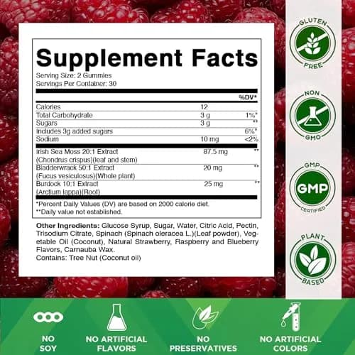 Vitamatic Sea Moss Gummies with Bladderwrack & Burdock, 60 Gummies | Vegan & Great-Tasting Herbal Supplement for Energy & Immunity thumbnail 2