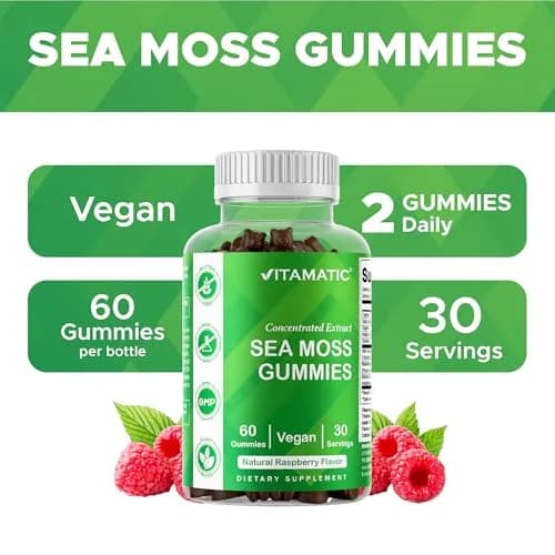 Vitamatic Sea Moss Gummies with Bladderwrack & Burdock, 60 Gummies | Vegan & Great-Tasting Herbal Supplement for Energy & Immunity thumbnail 3
