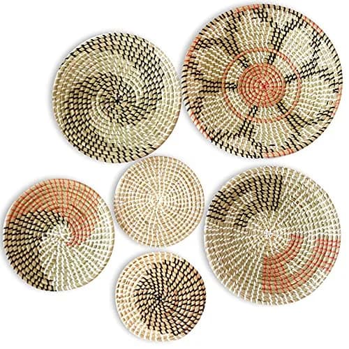 LOCS MICRAI Boho Wall Basket Decor Set of 6 | Handcrafted Seagrass Wall Art for Modern & Farmhouse Homes thumbnail 1