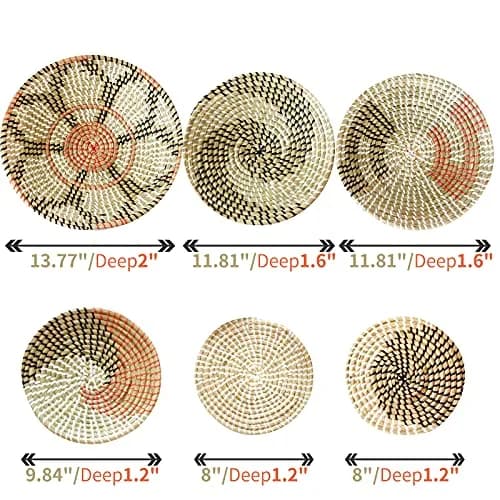 LOCS MICRAI Boho Wall Basket Decor Set of 6 | Handcrafted Seagrass Wall Art for Modern & Farmhouse Homes thumbnail 2