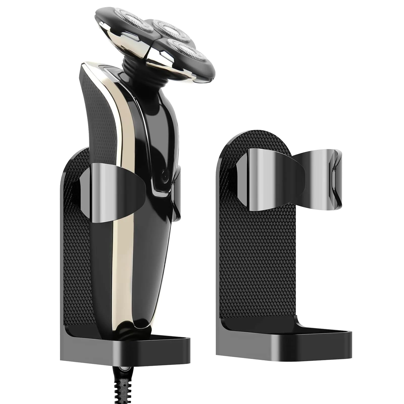 Linkidea 2 Pack Wall Mount Razor Holder | Self-Adhesive Bathroom Organizer for Philips 7, 9 Series, Black — black