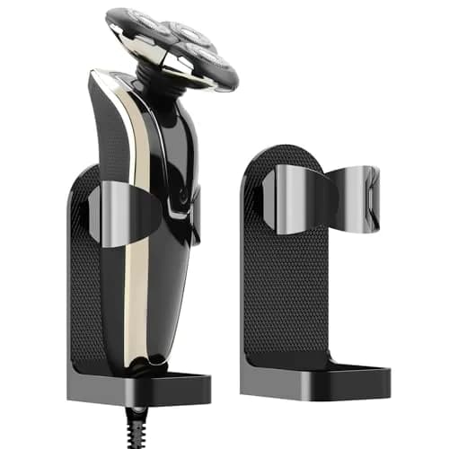 Linkidea 2 Pack Wall Mount Razor Holder | Self-Adhesive Bathroom Organizer for Philips 7, 9 Series, Black thumbnail 1