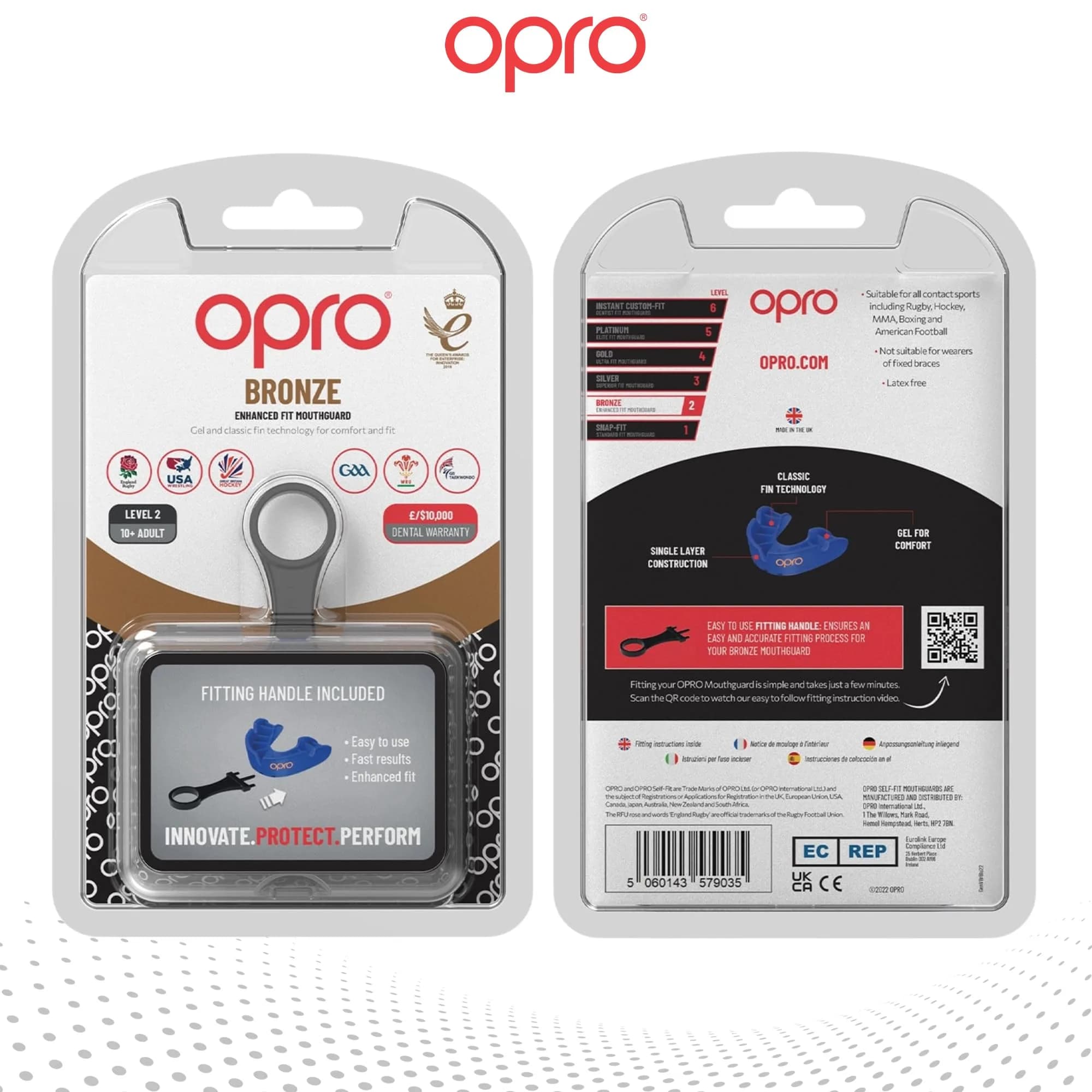 OPRO Bronze Level Moldable Mouth Guard Essential Fit (Blue) 180mm x 105mm x 40mm | Impact Protection for Sports - view 7