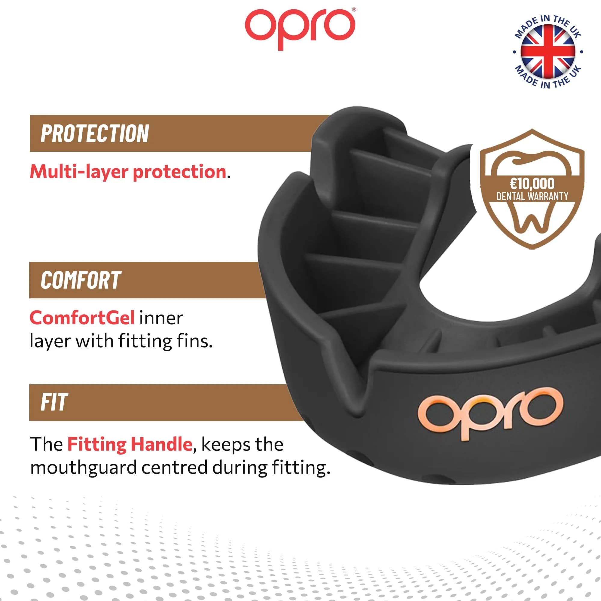 OPRO Bronze Level Moldable Mouth Guard - Essential Fit, Black, Adult Size | Impact Protection for Sports - view 3