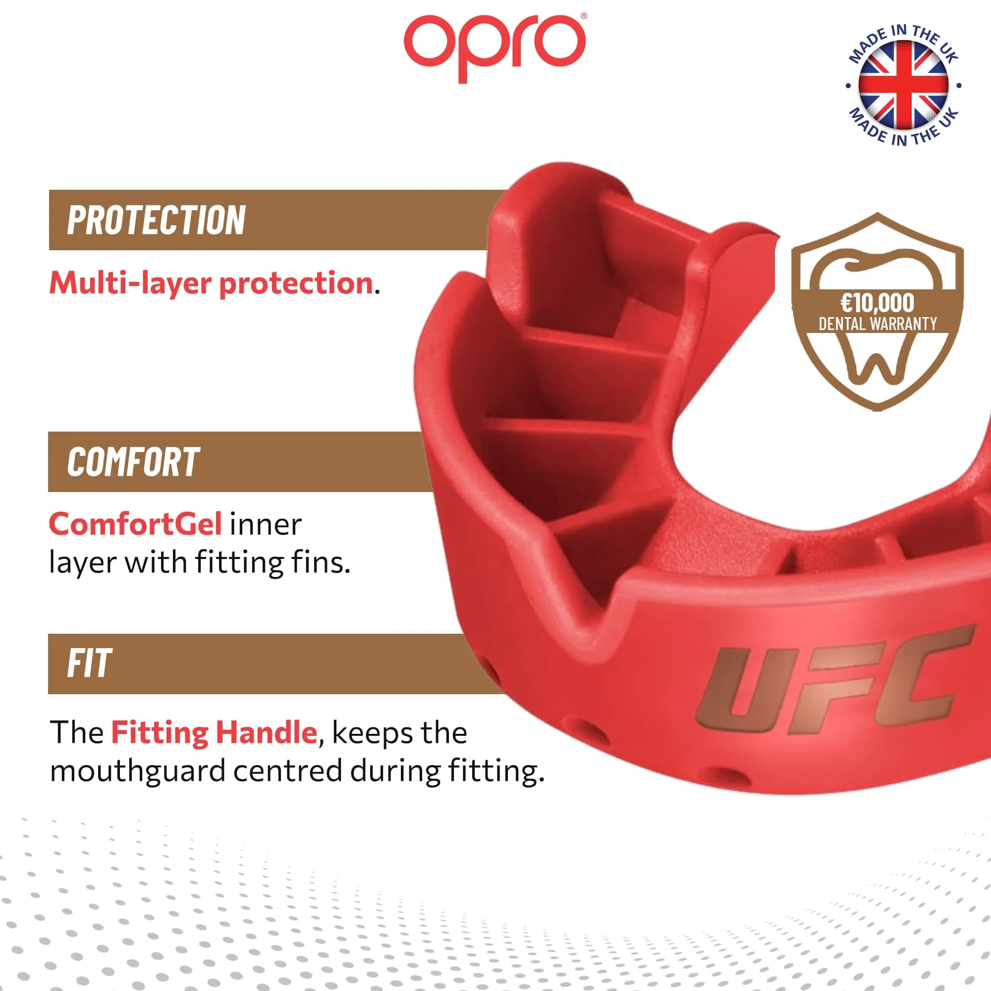 OPRO Bronze Level Youth UFC Red Moldable Mouth Guard - Essential Fit for Impact Sports - view 3