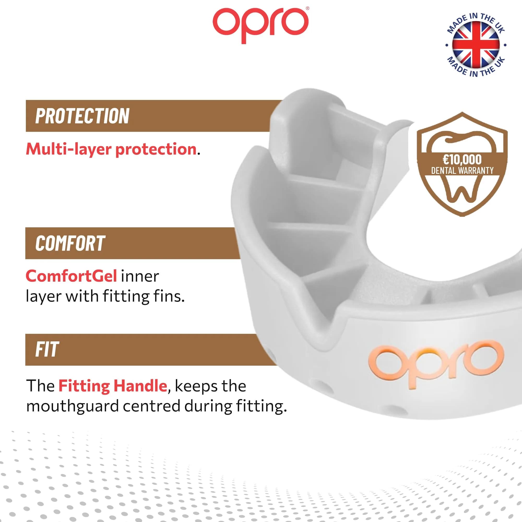 OPRO Bronze Level Youth Moldable Mouth Guard - Essential Fit, White - view 3