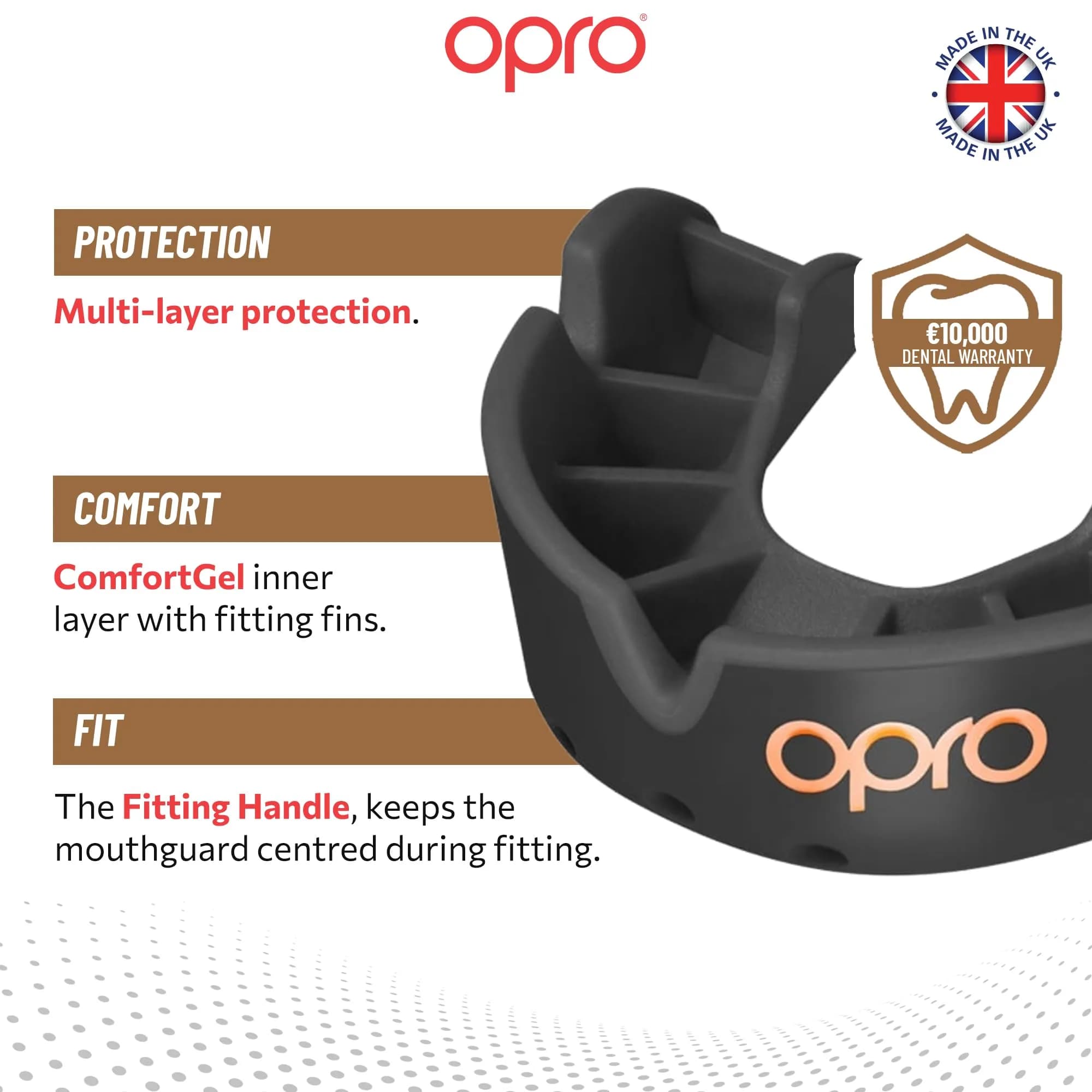 OPRO Bronze Level Youth Moldable Mouth Guard - Essential Fit, Black - view 3