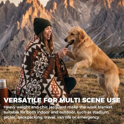 ACUSHLA Merino Wool Camping Blanket Aztec Brown | Breathable, Warm & Soft (70-120 chars) thumbnail 3