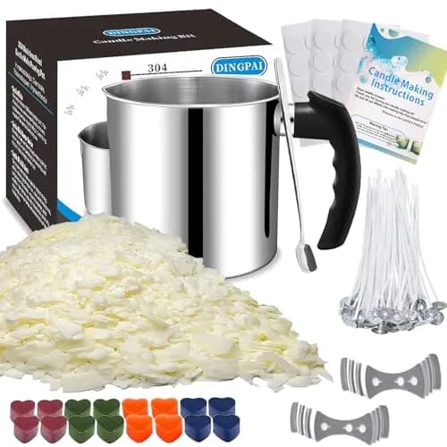 DINGPAI Candle Making Kit with 1300ml Pouring Pot, 1LB Soy Wax, 50 Cotton Wicks & Dyes | All-Season Craft Supplies thumbnail 1