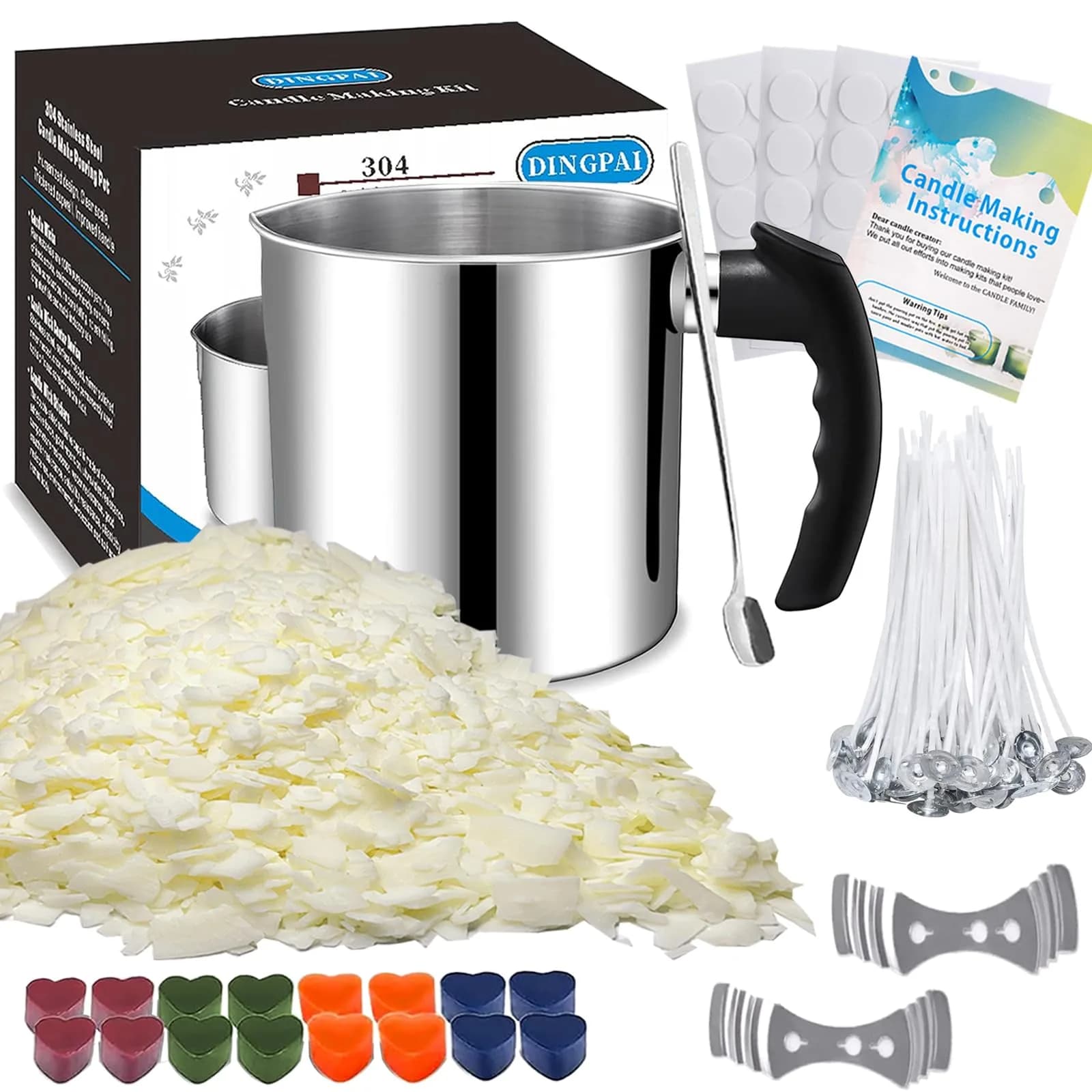 DINGPAI Candle Making Kit with 1300ml Pouring Pot, 1LB Soy Wax, 50 Cotton Wicks & Dyes | All-Season Craft Supplies - main product image