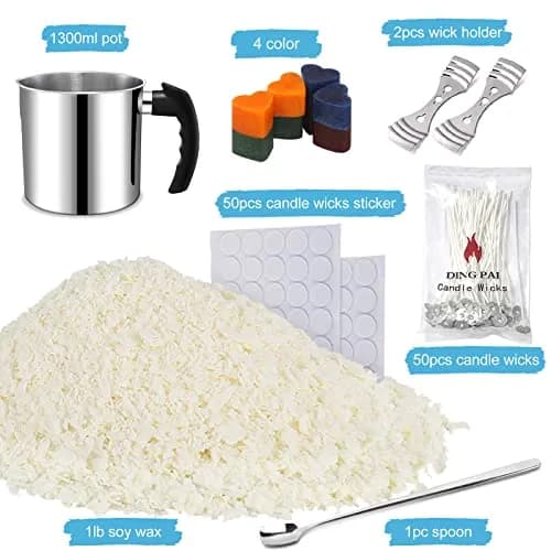 DINGPAI Candle Making Kit with 1300ml Pouring Pot, 1LB Soy Wax, 50 Cotton Wicks & Dyes | All-Season Craft Supplies thumbnail 2