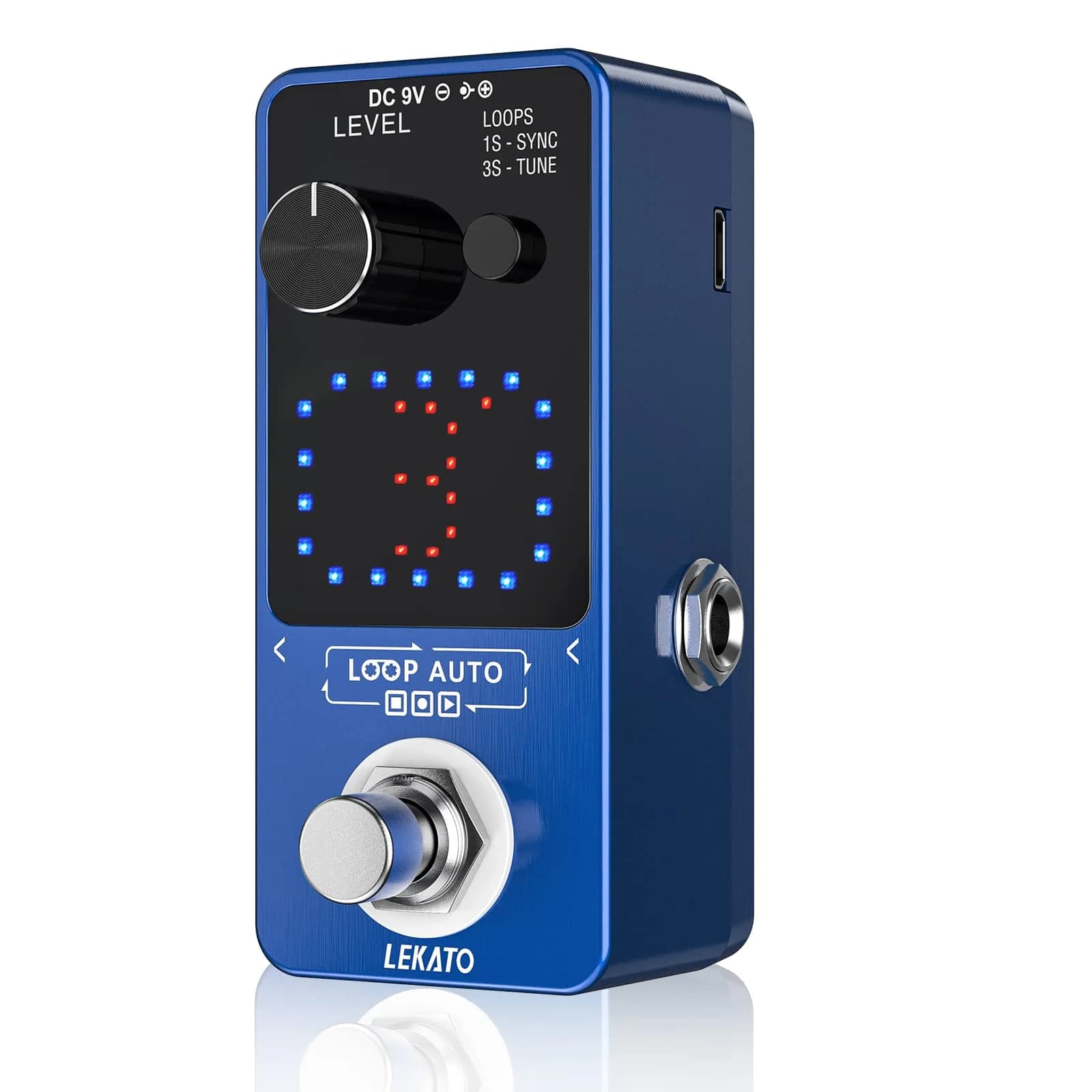 LEKATO Loop Auto Guitar Looper Pedal with Tuner & Sync Function | 18 Min Record Time, 3 Loops, Unlimited Overdubs — Blue