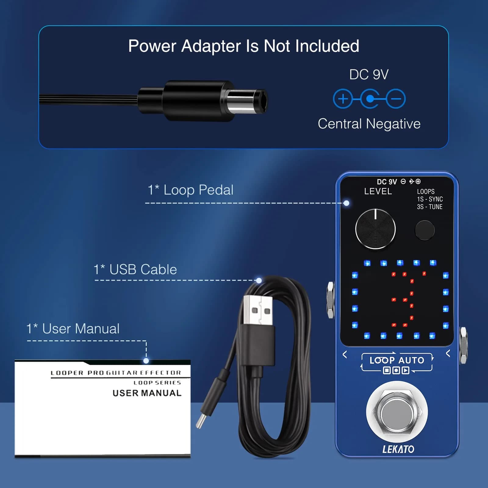 LEKATO Loop Auto Guitar Looper Pedal with Tuner & Sync Function | 18 Min Record Time, 3 Loops, Unlimited Overdubs - view 7