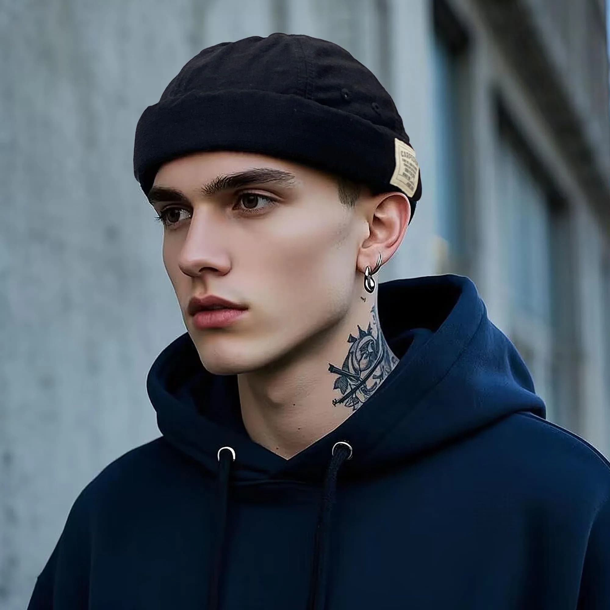 Croogo Sailor Watch Cap Rolled Cuff Beanie Hat - Black (56-60cm) - view 2