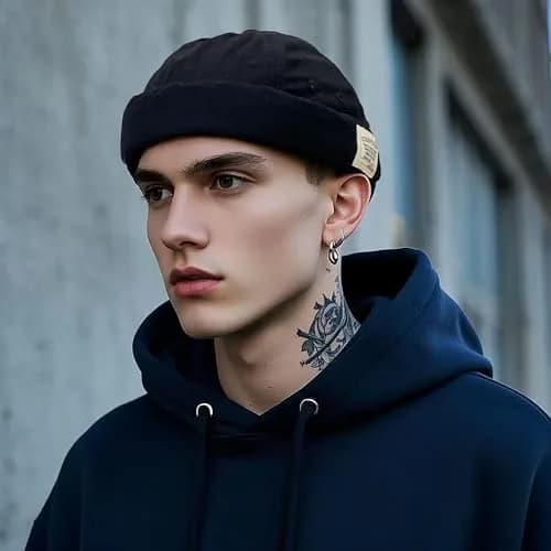 Croogo Sailor Watch Cap Rolled Cuff Beanie Hat - Black (56-60cm) thumbnail 2
