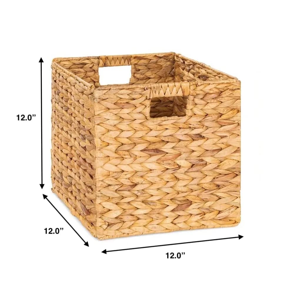 M4DECOR Water Hyacinth Storage Cube Baskets 30cm (12x12x12in) | Set of 4 Natural Woven Baskets for Shelves - view 2
