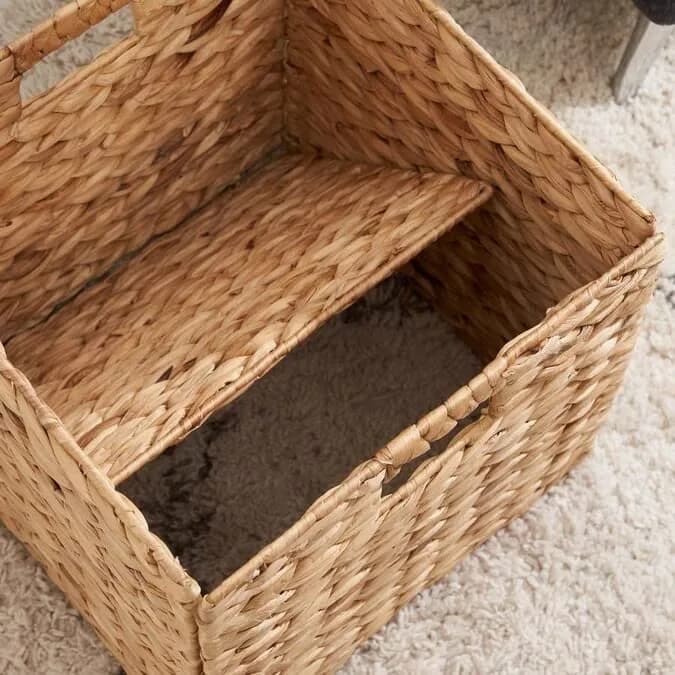 M4DECOR Water Hyacinth Storage Cube Baskets 30cm (12x12x12in) | Set of 4 Natural Woven Baskets for Shelves - view 3