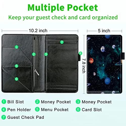 JANENFNA Server Books for Waitress with 7 Large Pockets | Waterproof PU Leather Organizer for Food Service (70-120c) thumbnail 3