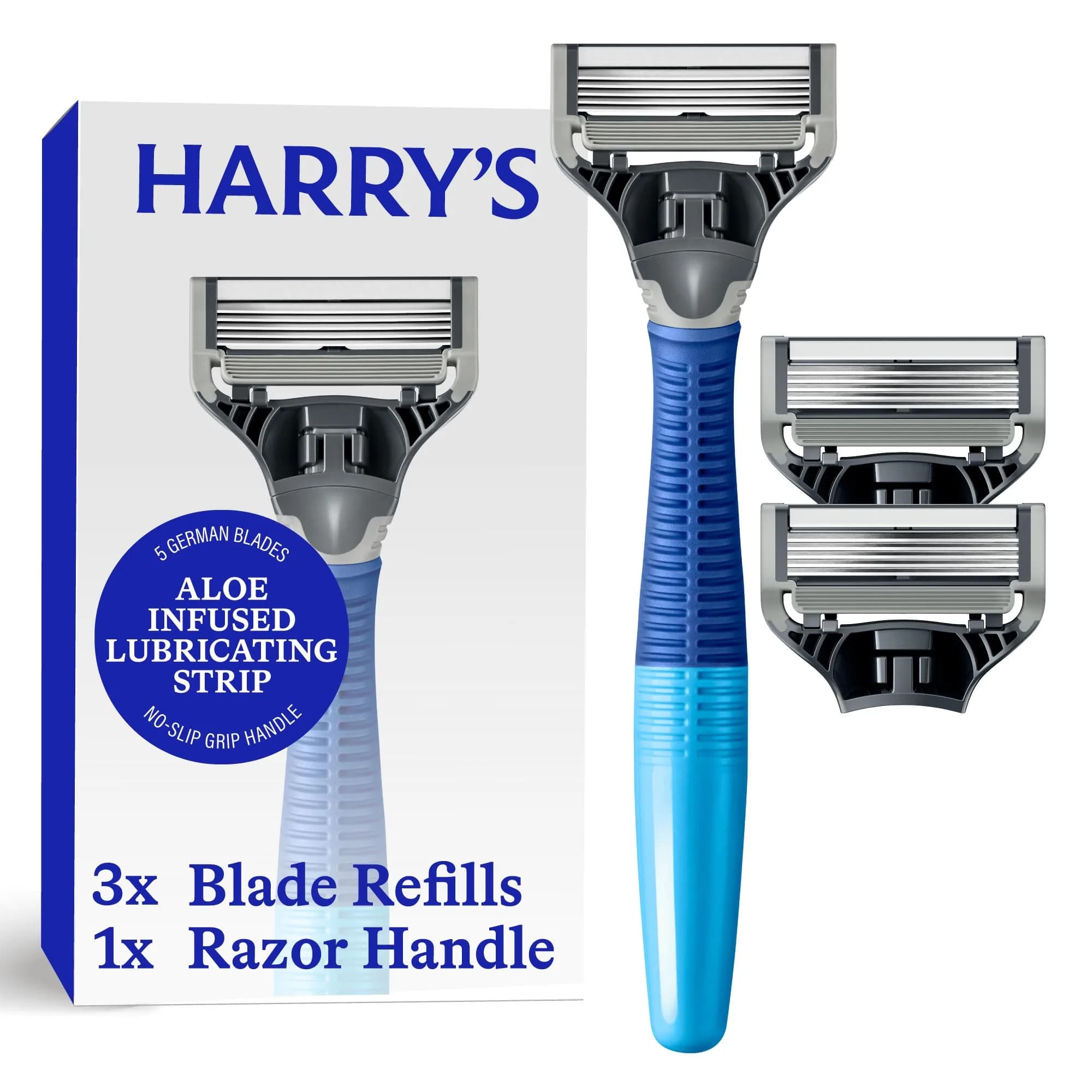Harry's Original Shaving Kit for Men - Ocean Blue Handle with 3 German-Engineered 5-Blade Refills | Close Shave