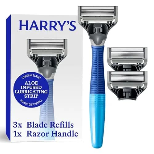 Harry's Original Shaving Kit for Men - Ocean Blue Handle with 3 German-Engineered 5-Blade Refills | Close Shave thumbnail 1