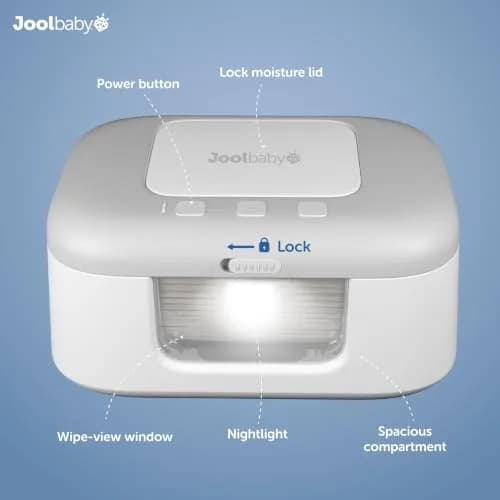 Jool Baby TinyBums Baby Wipe Warmer & Dispenser with LED Changing Light & On/Off Switch (Gray) | Safe Warmth for Night Diaper Changes thumbnail 3