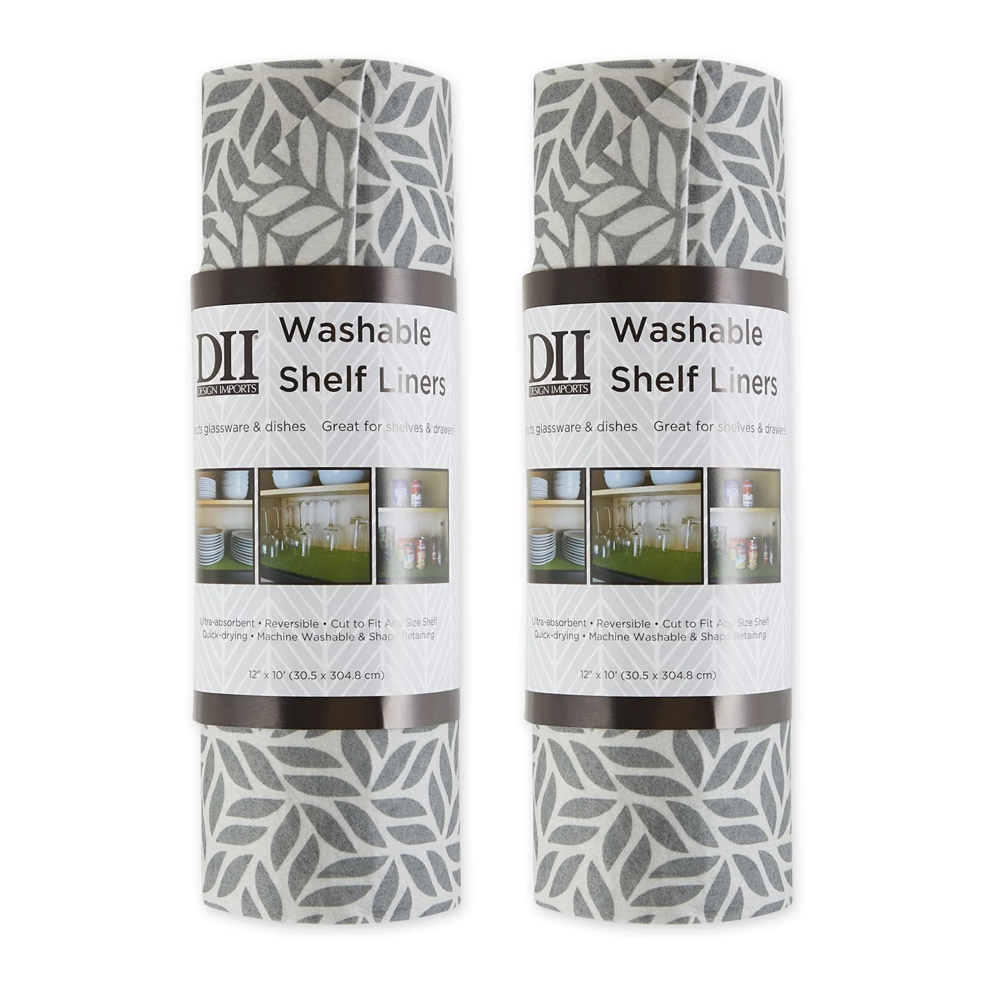 DII Fridge & Shelf Liner Collection Non-Adhesive, Cut to fit, Machine Washable, 12x20, Gray Abstract Leaf, 2 Piece - main product image