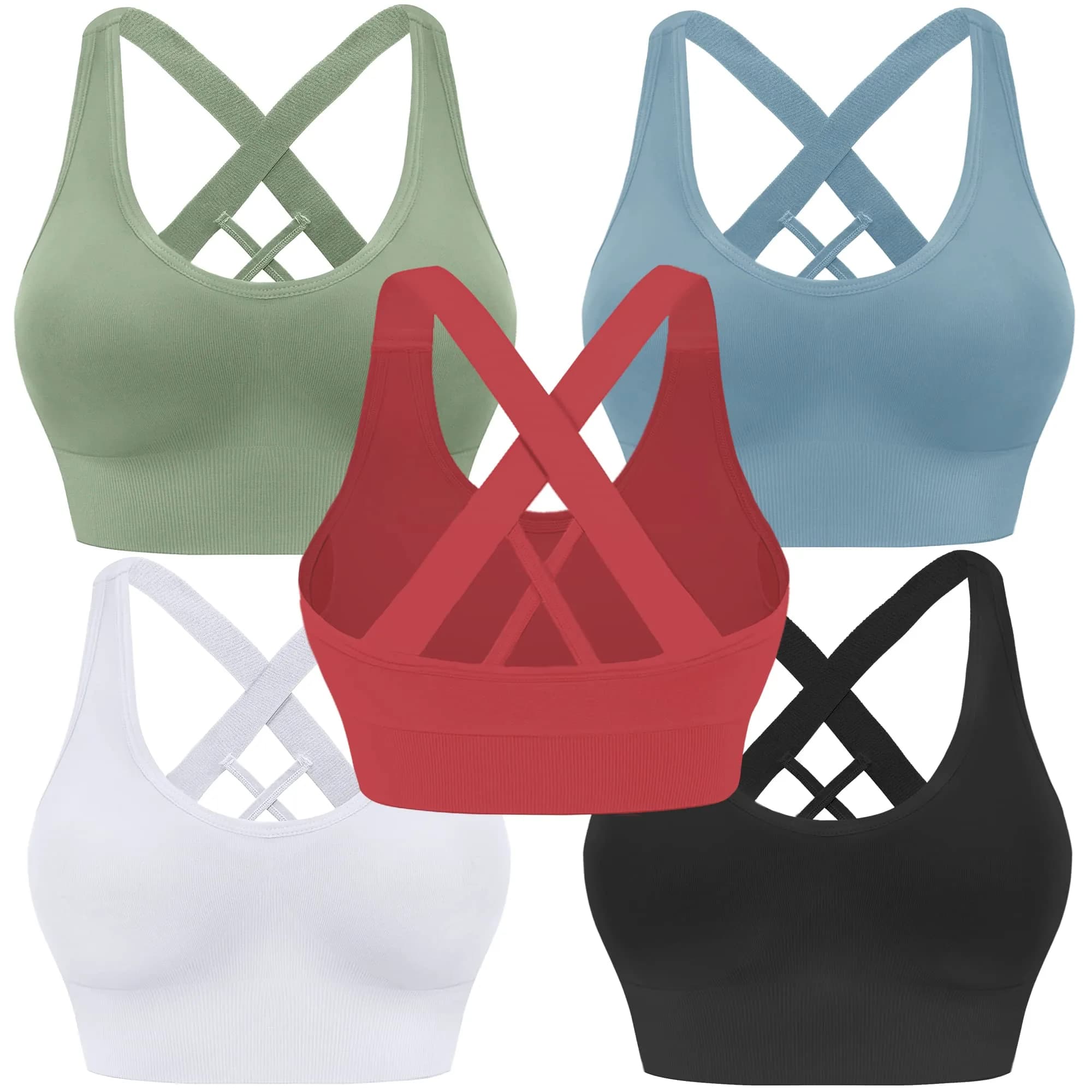 Evercute Sports Bra for Women Padded Medium Support Criss Cross Strappy Bras Seamless High Impact Yoga Exercise Athletic Bras | Supportive & Stylish