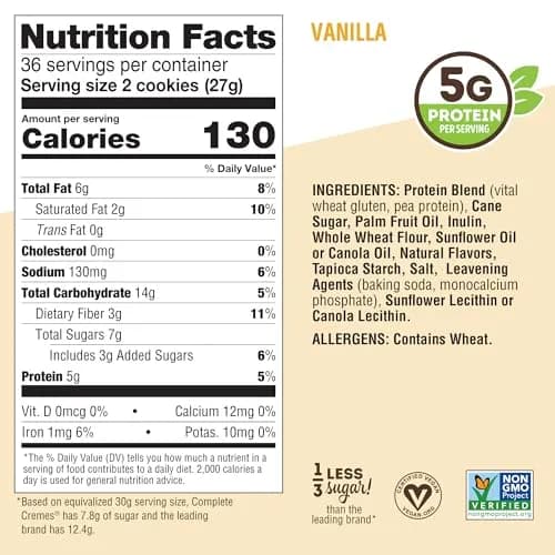 Lenny & Larry's Complete Cremes Vanilla Sandwich Cookies 2.86oz (81g) | Plant-Based Protein & Less Sugar thumbnail 5