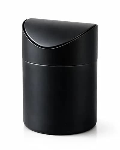 JILLICK Matte Black Mini Trash Can with Lid 1.5L (0.4 Gal) | Compact Metal Swing Top Waste Bin for Desks & Coffee Bars thumbnail 1