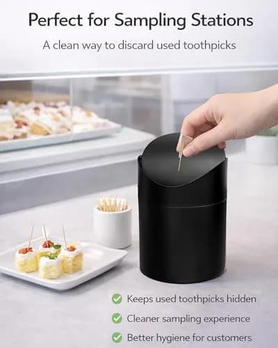 JILLICK Matte Black Mini Trash Can with Lid 1.5L (0.4 Gal) | Compact Metal Swing Top Waste Bin for Desks & Coffee Bars thumbnail 8