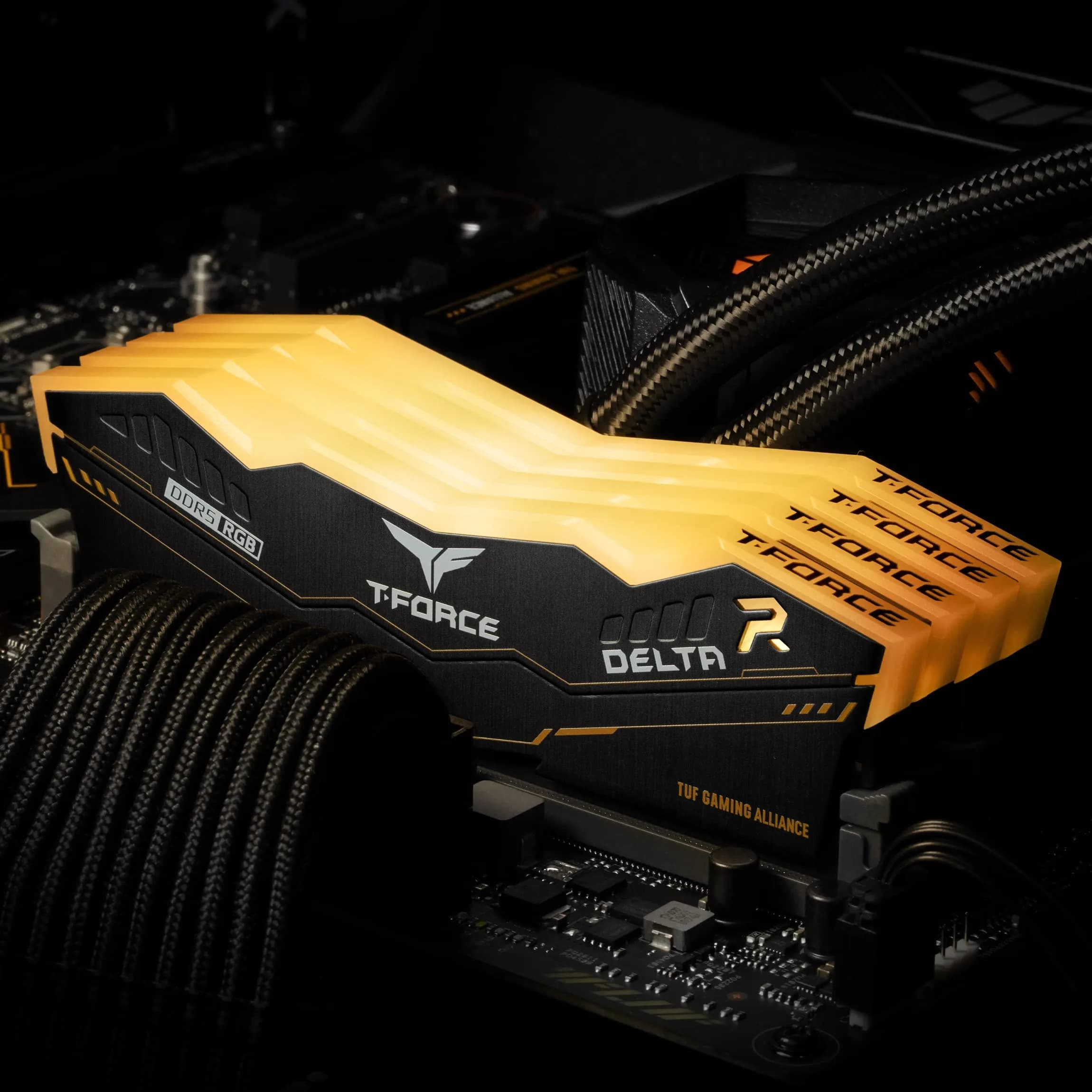 TEAMGROUP T-Force Delta TUF Gaming Yellow RGB DDR5 32GB (2x16GB) 5200MHz Desktop Memory RAM - view 3