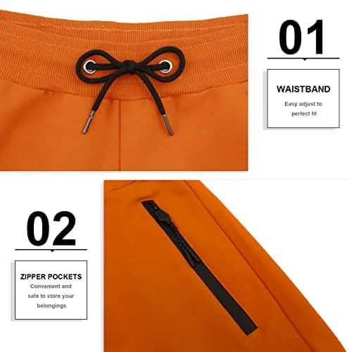 PIDOGYM Men's 5" Gym Shorts with Zipper Pockets for Running & Workout | Breathable Polyester Blend, Fitted Fit, Elastic Waist, Orange thumbnail 4