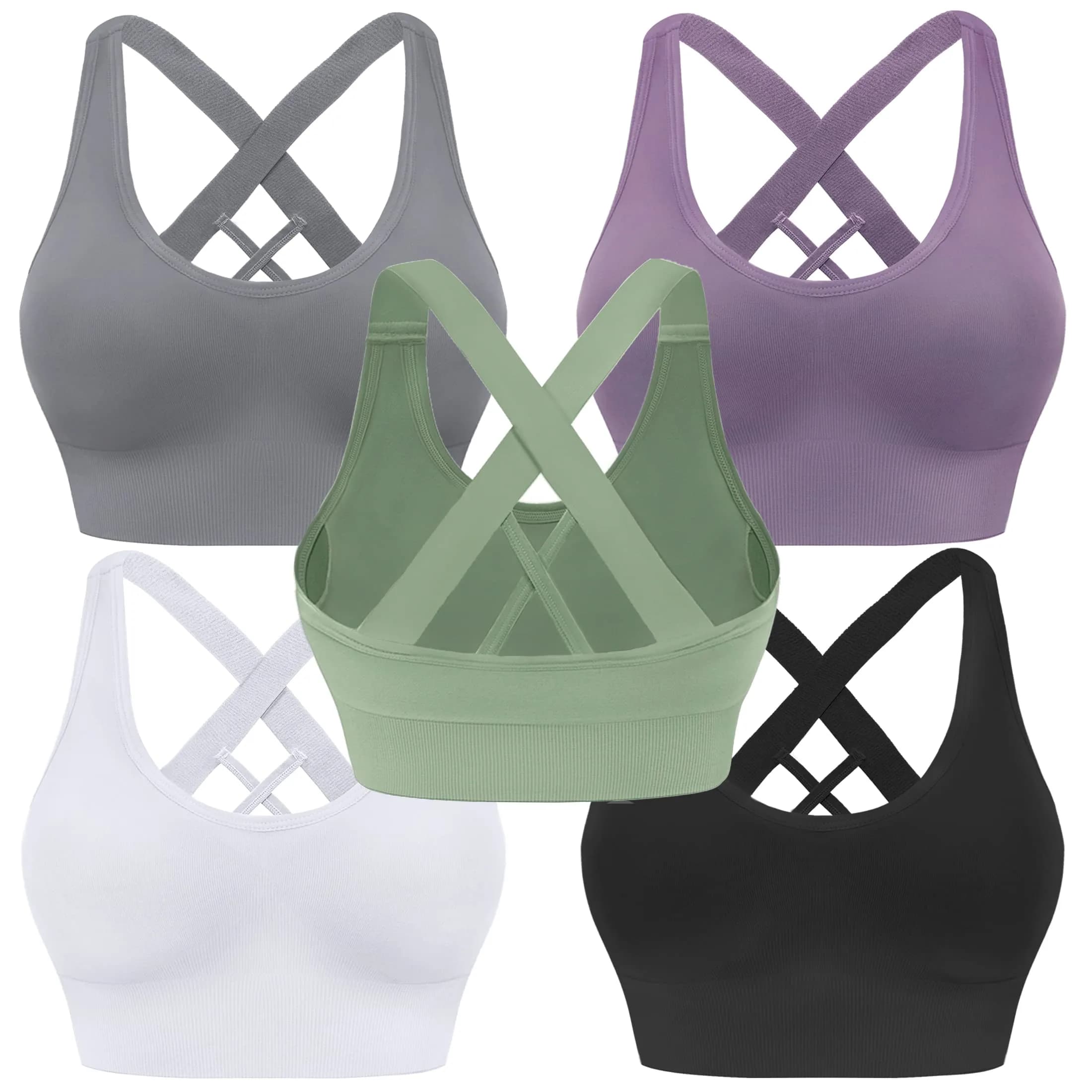 Evercute Sports Bra for Women Padded Medium Support Criss Cross Strappy Bras Seamless High Impact Yoga Exercise Athletic Bras | Supportive & Stylish — ①black White Gray Purple Green / Medium - main product image