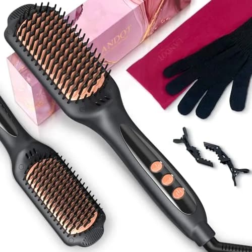 LANDOT Hair Straightener Brush Ionic Ceramic Heated Hot Brush | 12 Temp Settings, Dual Voltage, Safe & Fast thumbnail 9
