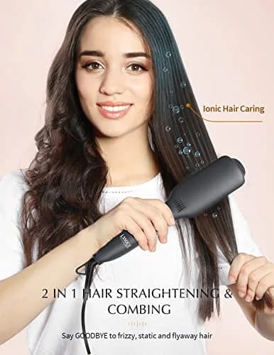 LANDOT Hair Straightener Brush Ionic Ceramic Heated Hot Brush | 12 Temp Settings, Dual Voltage, Safe & Fast thumbnail 2