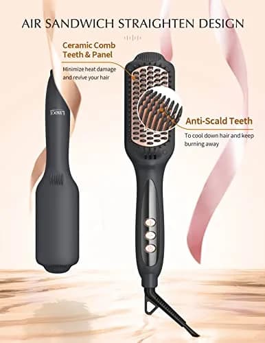 LANDOT Hair Straightener Brush Ionic Ceramic Heated Hot Brush | 12 Temp Settings, Dual Voltage, Safe & Fast thumbnail 3