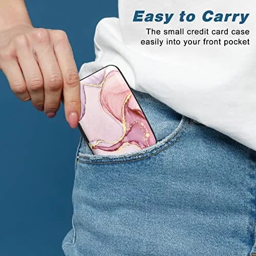 Atufsuat Credit Card Holder, Pink Marble | RFID Blocking Slim Aluminum Wallet for Women Men thumbnail 6