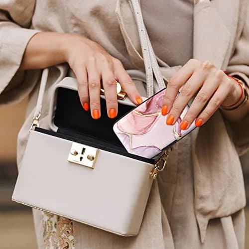 Atufsuat Credit Card Holder, Pink Marble | RFID Blocking Slim Aluminum Wallet for Women Men thumbnail 7