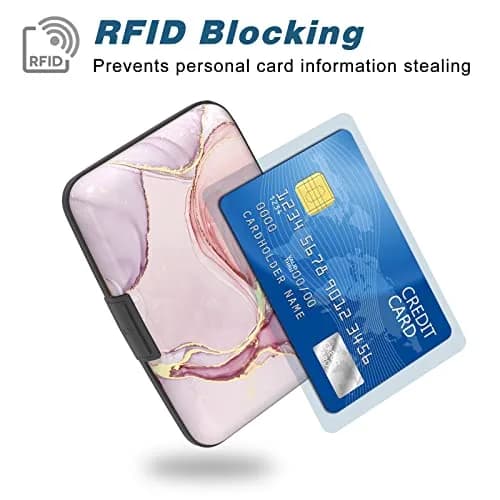 Atufsuat Credit Card Holder, Pink Marble | RFID Blocking Slim Aluminum Wallet for Women Men thumbnail 2