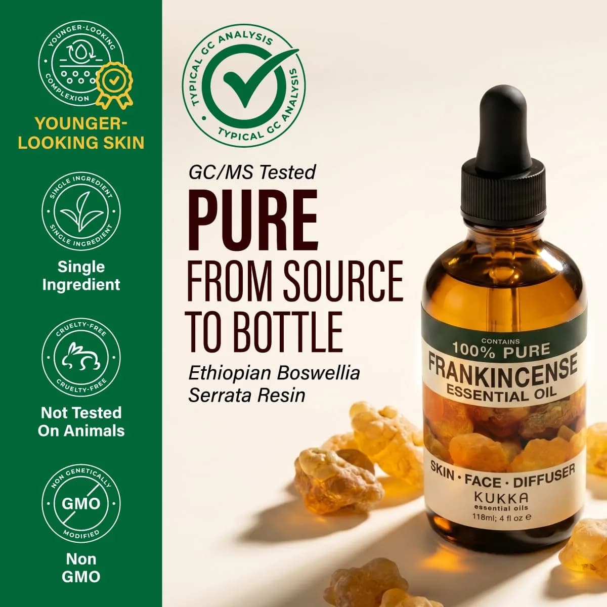 KUKKA essential oils Pure Frankincense Essential Oil 120ml (4 Fl Oz) | GC-MS Tested for Purity & Composition - view 3