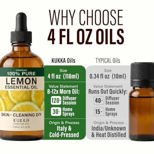 KUKKA Essential Oils Lemon Essential Oil 118ml (4 Fl Oz) | Pure Natural Oil for Skin, Cleaning, Diffuser & DIY thumbnail 8