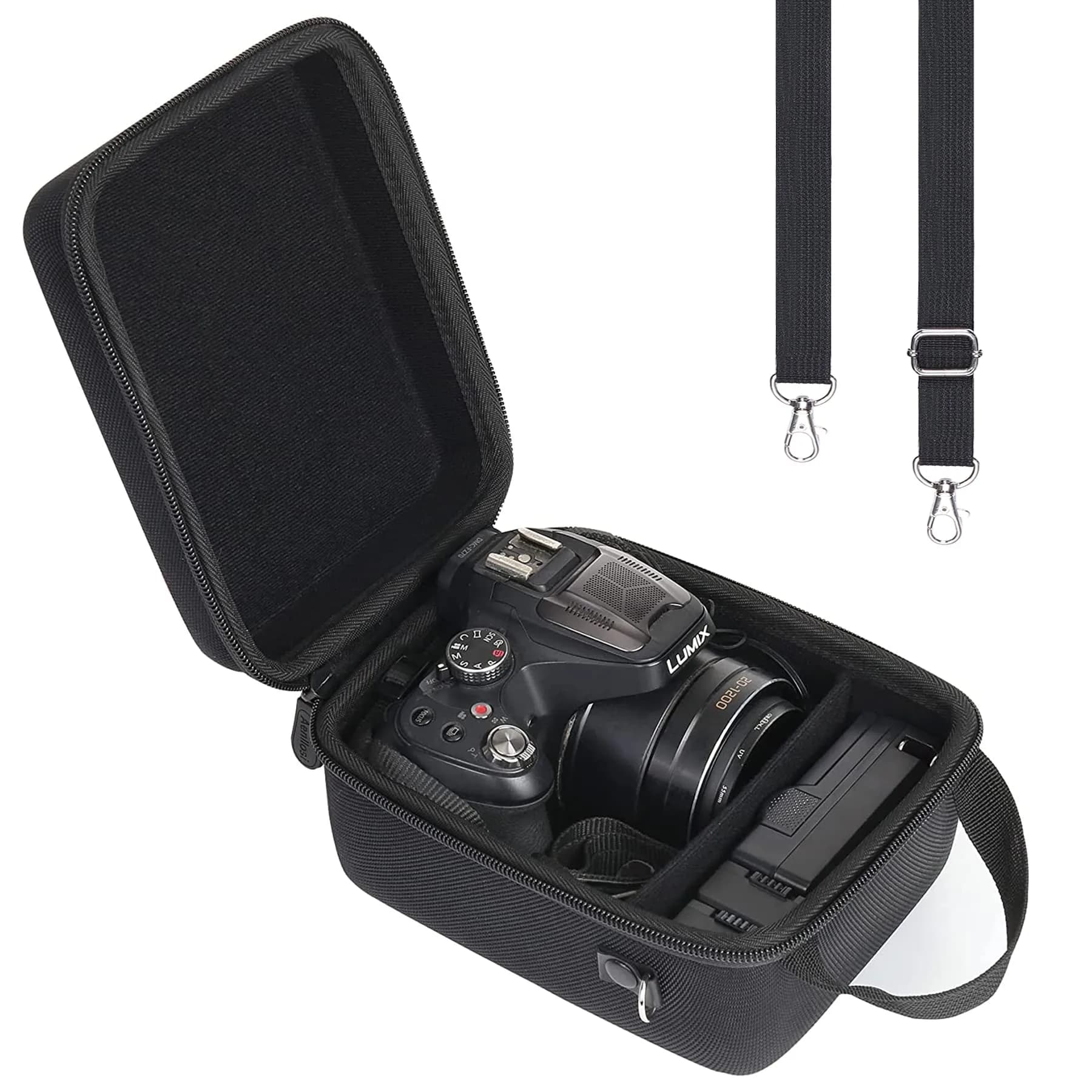 Aenllosi Hard Camera Case for Panasonic LUMIX FZ80D/FZ80/FZ70 4K Digital Camera, 19cm (7.5in) | Water-Resistant & Shockproof — Black