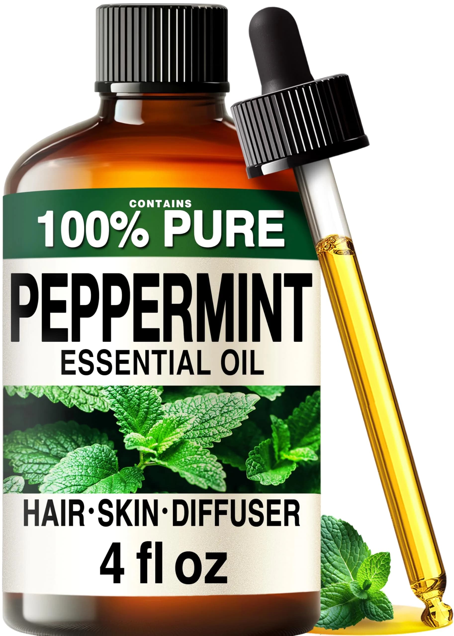 KUKKA Essential Oils Pure Peppermint Oil 120ml (4 Fl Oz) | Steam-Distilled GCMS Tested for Hair, Skin, Diffuser, Aromatherapy & DIY Soap Making Scent - main product image