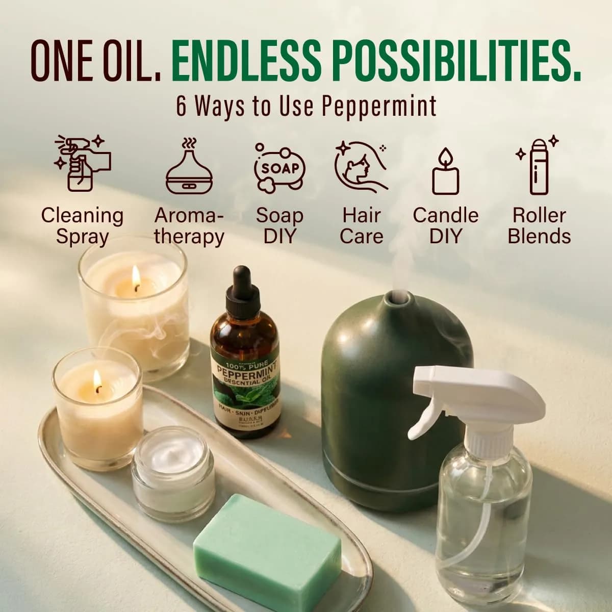 KUKKA Essential Oils Pure Peppermint Oil 120ml (4 Fl Oz) | Steam-Distilled GCMS Tested for Hair, Skin, Diffuser, Aromatherapy & DIY Soap Making Scent - view 6