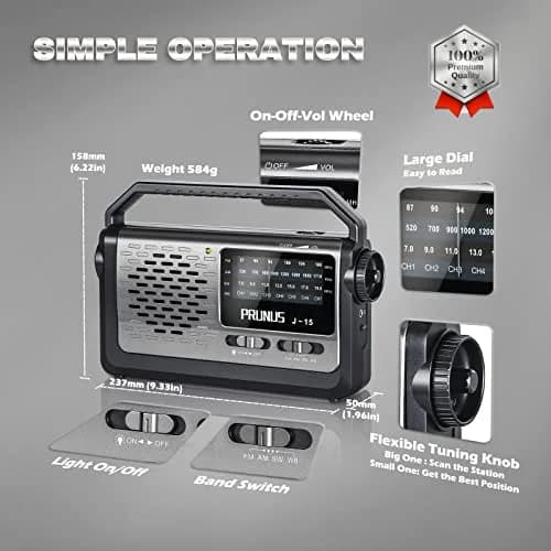 PRUNUS NOAA Weather AM FM Portable Radio | Emergency NOAA Weather Radio with Flashlight & Earphone Jack thumbnail 6
