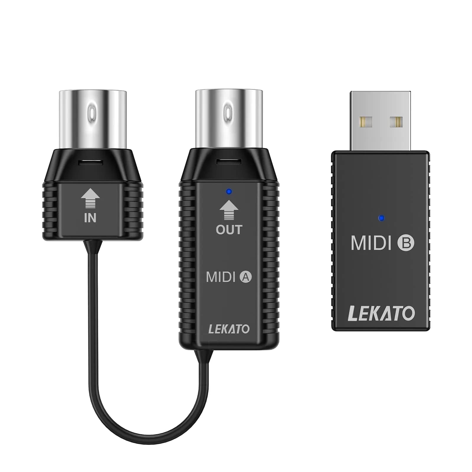 LEKATO Wireless MIDI Adapter Bluetooth 5-PIN DIN with USB, Low Latency Rechargeable for Synthesizer, Digital Piano Keyboard to Mac OS/iOS/Windows | USB MIDI Controller for Music Production — WMBT-Wireless