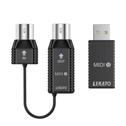 LEKATO Wireless MIDI Adapter Bluetooth 5-PIN DIN with USB, Low Latency Rechargeable for Synthesizer, Digital Piano Keyboard to Mac OS/iOS/Windows | USB MIDI Controller for Music Production thumbnail 1