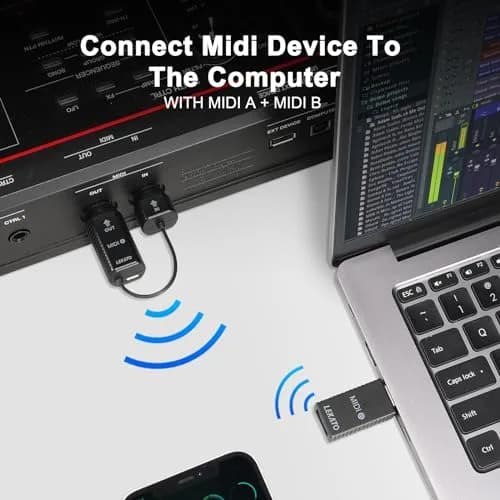 LEKATO Wireless MIDI Adapter Bluetooth 5-PIN DIN with USB, Low Latency Rechargeable for Synthesizer, Digital Piano Keyboard to Mac OS/iOS/Windows | USB MIDI Controller for Music Production thumbnail 5